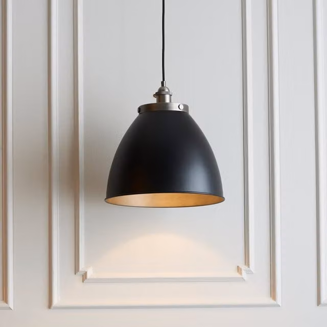 Terrys Industrial Black Metal Dome Pendant Light with Adjustable Fabric Shade