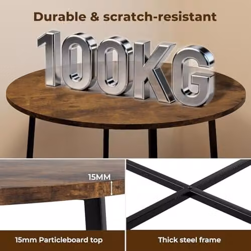Levede Round Dining Table for 4 Adults, Brown and Black, W/D/H: 80 x 80 x 75 cm – 6