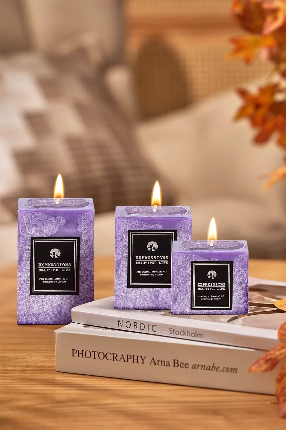 H&O Direct Lavender Scented 3 Piece Purple Pillar Candle Set – 2