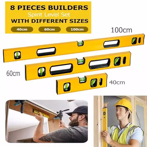 ATEK Magnetic Alloy Spirit Level and 5m Measuring Tape Set in Yellow – 9