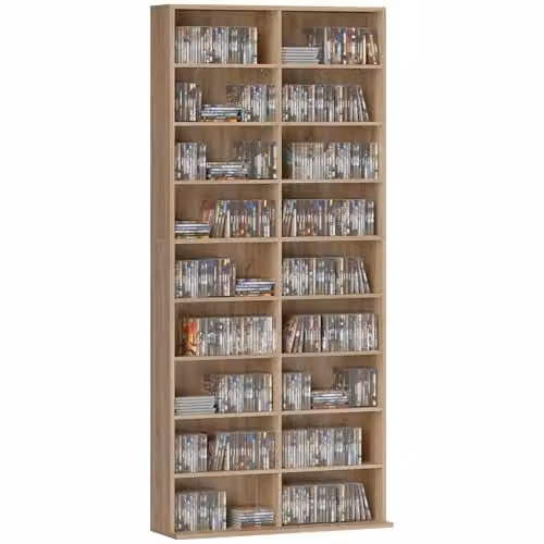 HOMCOM Cube Storage Unit with Adjustable Shelves and Media Compartments, Natural Brown, H 175 x W 78.5 x D 24 cm