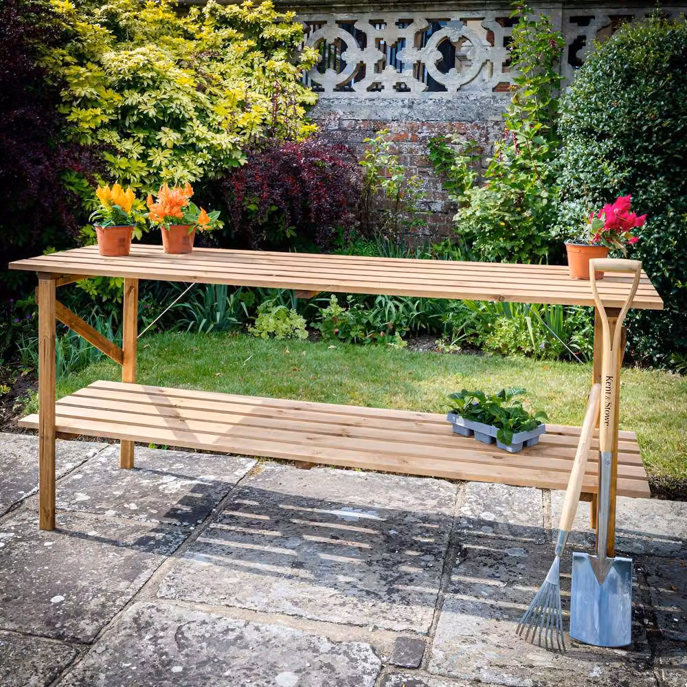 Primrose 2 Tier Folding Wooden Garden Greenhouse Staging in Brown, 1.83m – 2