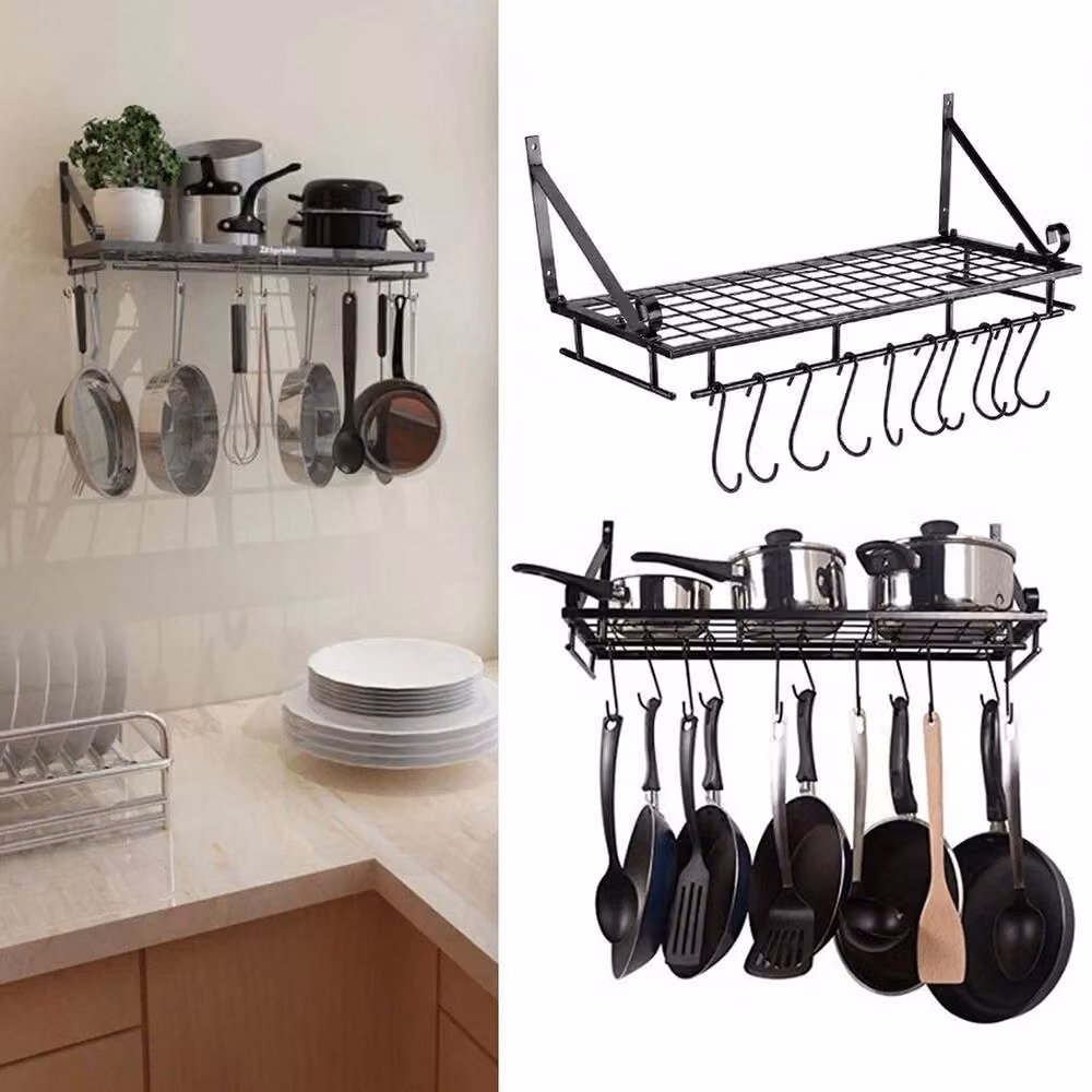 Kelvenix Wall Mounted Metal Kitchen Pan and Pot Rack in Black, Width: 60 cm – 3