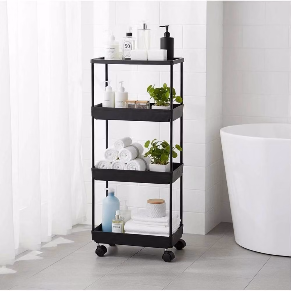 KORVIXA 4 Tier Slim Slide Out Kitchen Trolley Rack in Black, Height: 102 cm, Width: 90 cm – 3
