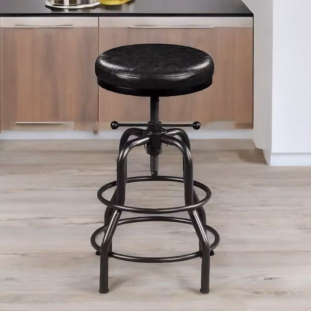 Rafaelo Mobilia Industrial Adjustable Height Retro Bar Stool in Black Matt Metal – 1