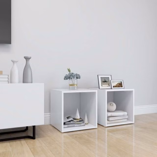 Berkfield Home Set of 2 White Minimalist TV Cabinets in Matt Engineered Wood W/D/H: 37 x 35 x 37 cm