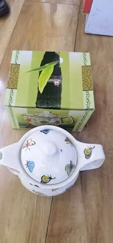 KDMD Small Ceramic Herbal Teapot with Infuser, Multicolour and White Butterflies – 2