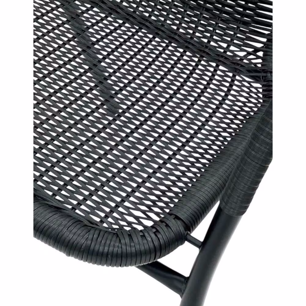 NESTLUNE Black Polyrattan Outdoor Patio Chair with Synthetic Leather and Metal Frame – 4