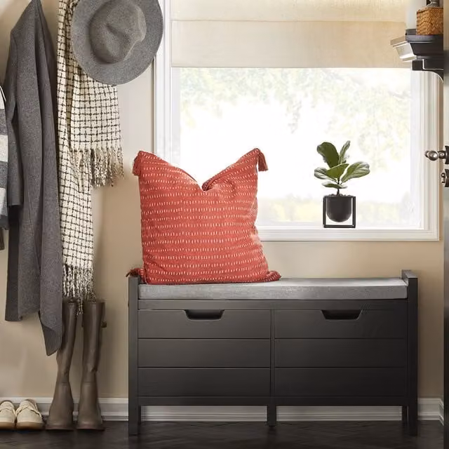 SoBuy Modern Black Hallway Storage Bench with Seat Cushion