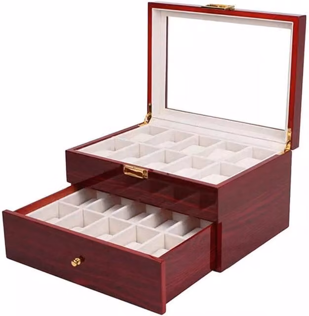 Kelvenix 20-Slot Watch Display and Jewelry Storage Box in Brown with Gold Accents