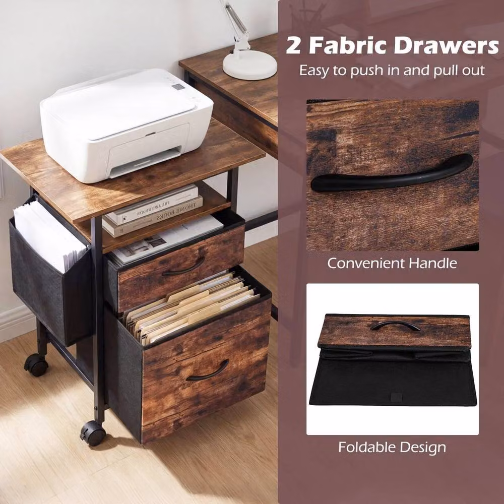 EONLION 2-Drawer Mobile File Cabinet and Rolling Printer Stand in Brown – 4
