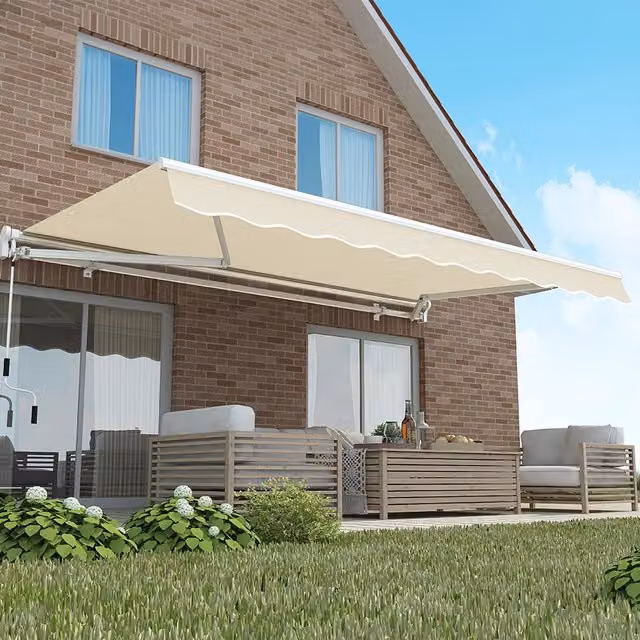 Primrose Manual Wall-Mounted Garden Patio Awning Canopy in Silver, 4m