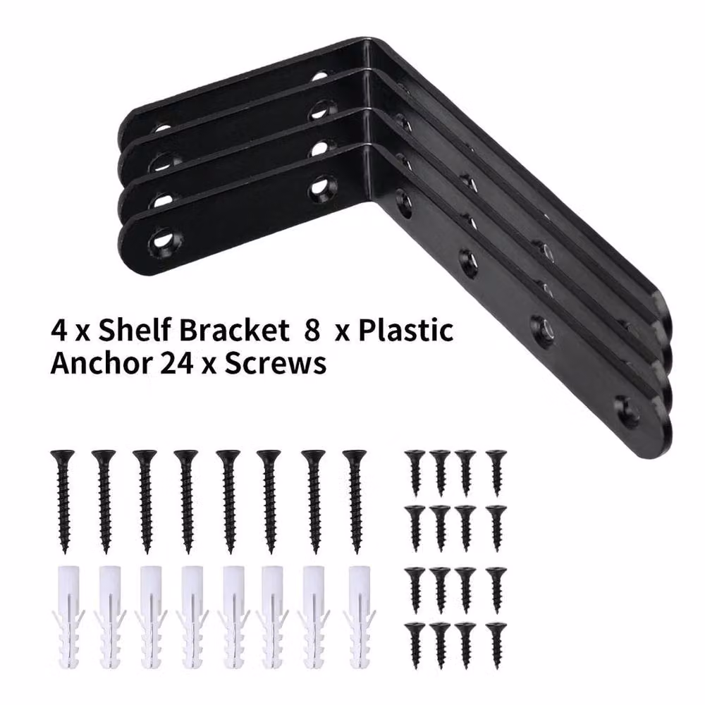 FLAVORA 4-Piece Heavy Duty Cast Iron Shelf Bracket Supports in Black – 5