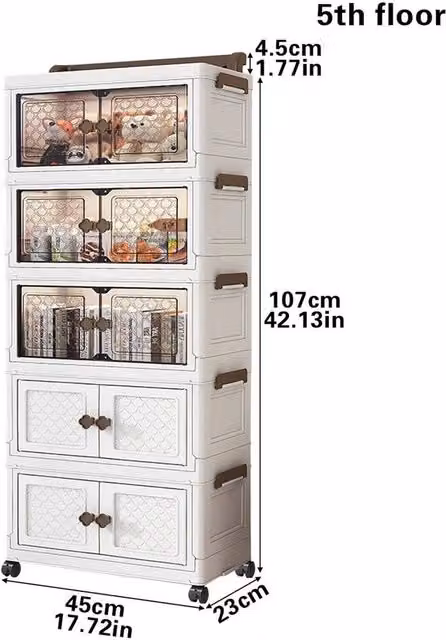 KORVIXA 5-Tier Stackable Foldable Closet Storage Box with Wheels in White – 1