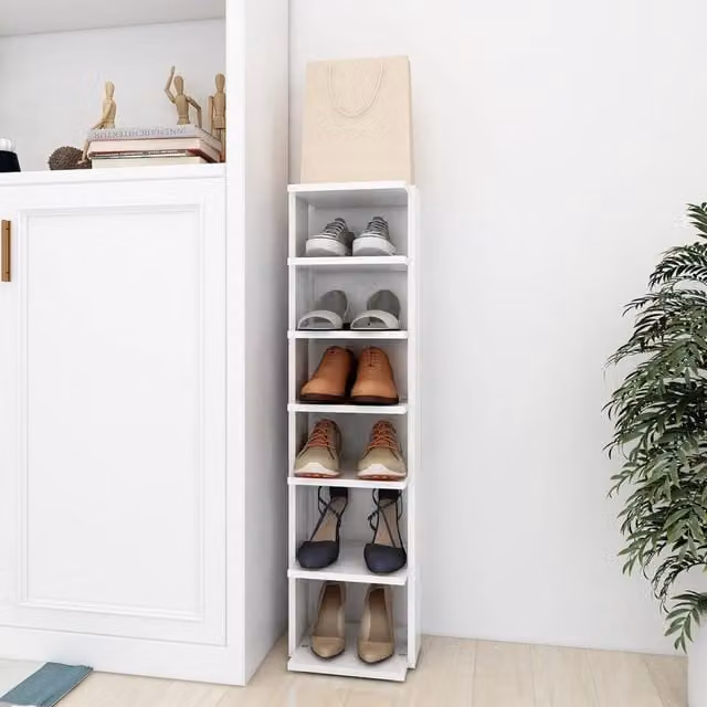 Berkfield Home White Shoe Cabinet with Internal Flat Shelves, W/D/H: 27.5 x 27 x 102 cm