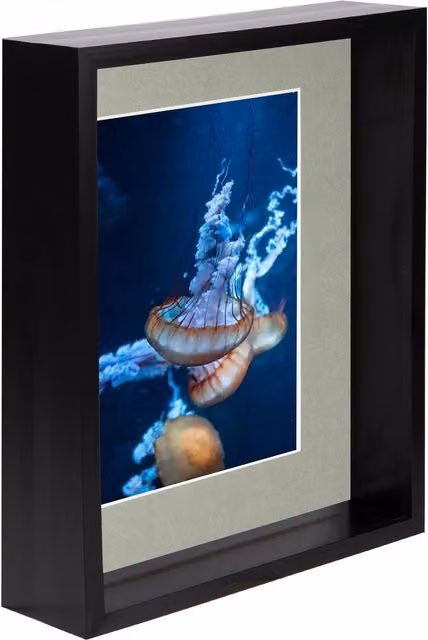 Nicola Spring Black and Grey 3D Deep Box Photo Frame with 5 x 7 inch Mount, W: 20.32 cm, H: 25.4 cm, D: 25.4 cm