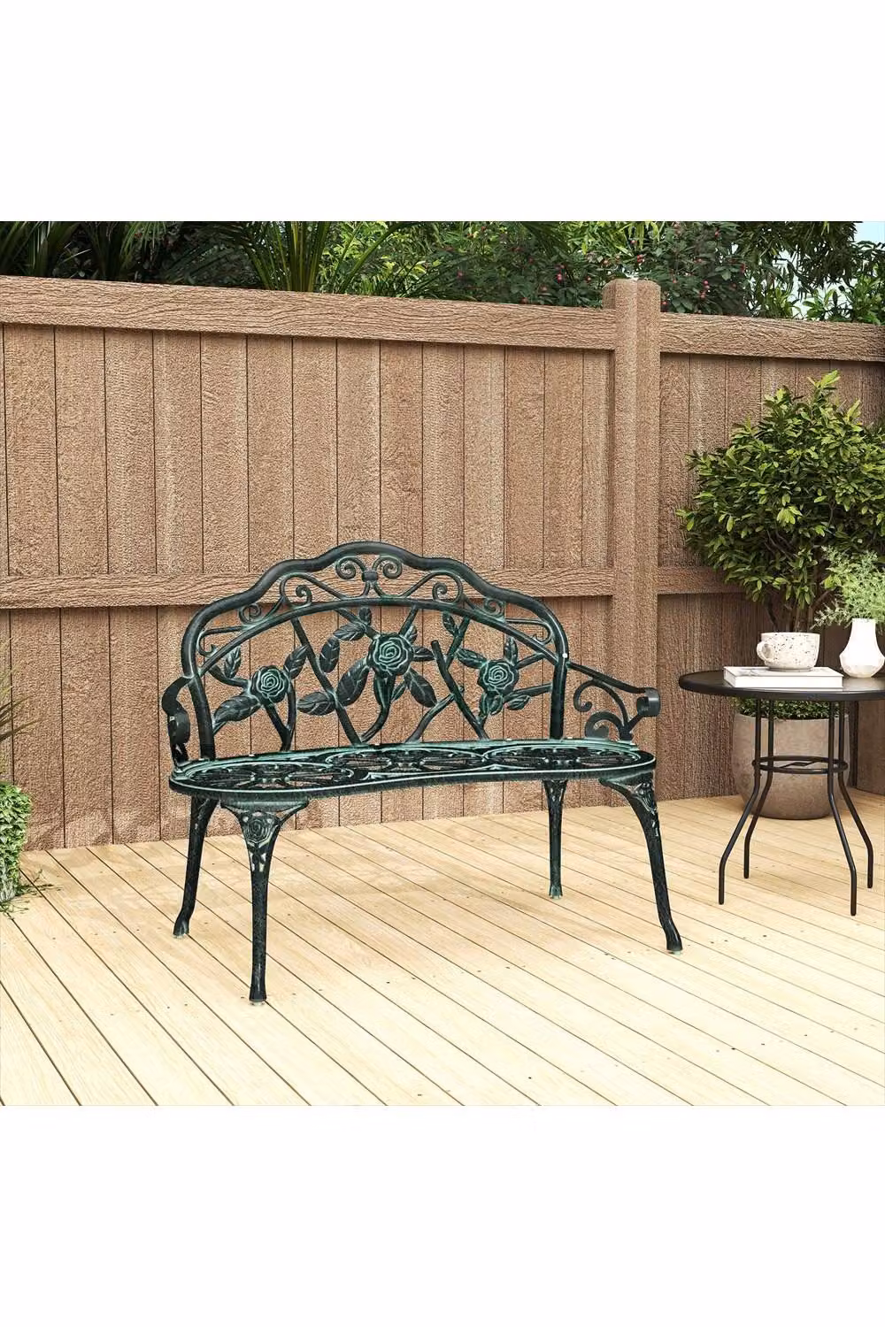ERGOVEXA Classic Cast Aluminium Garden Bench with Armrests, Green – 2