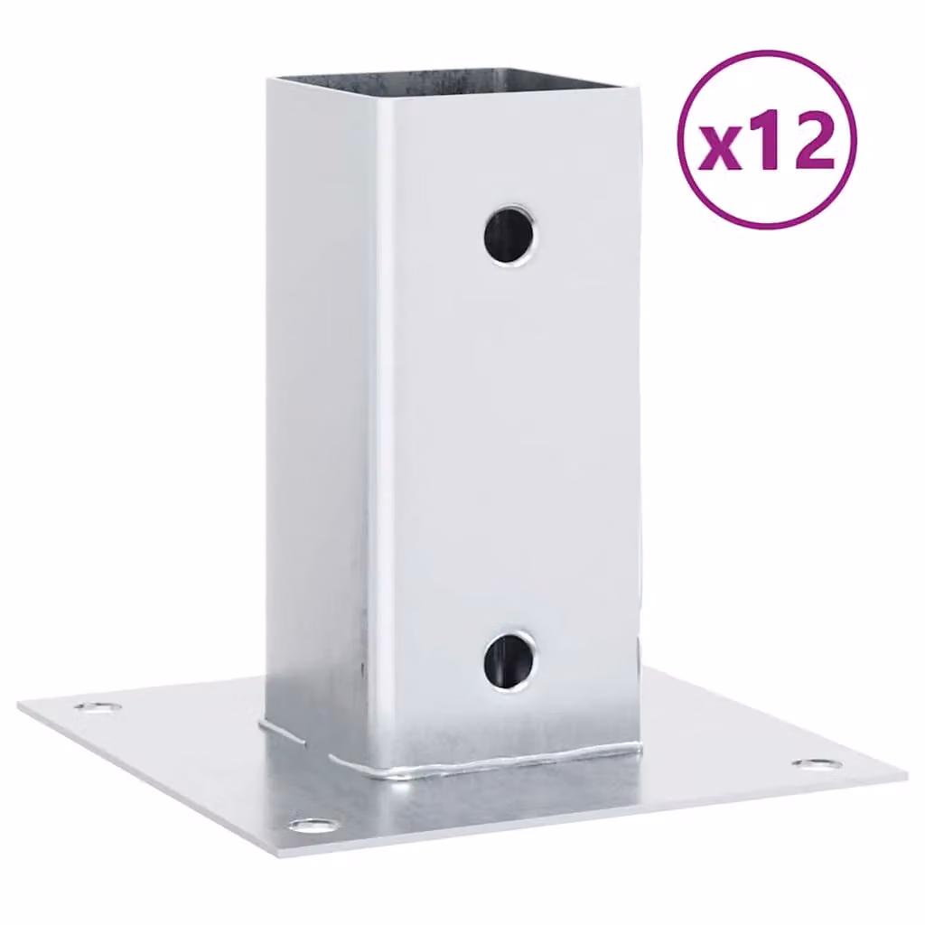 Berkfield Home Square Post Support Bases, 12 Pack, Silver Galvanised Steel, 7.1 x 7.1 cm – 2