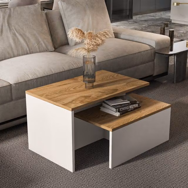 Decorotika Twins Nesting Tables in White and Brown