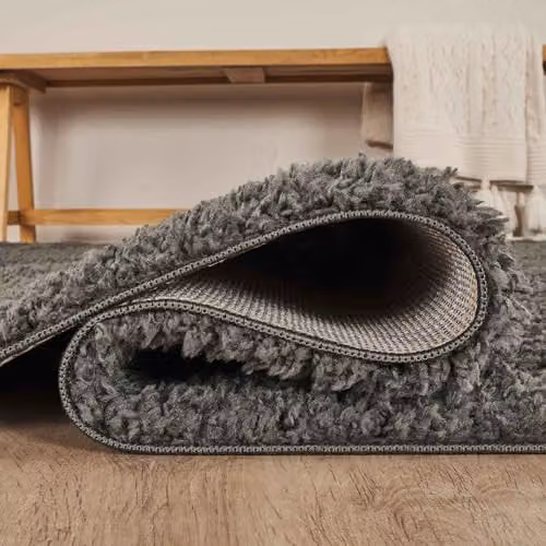 Desire Rugs Ainsley Modern Plain Round Shaggy Area Rug in Grey, Diameter: 120 cm – 4
