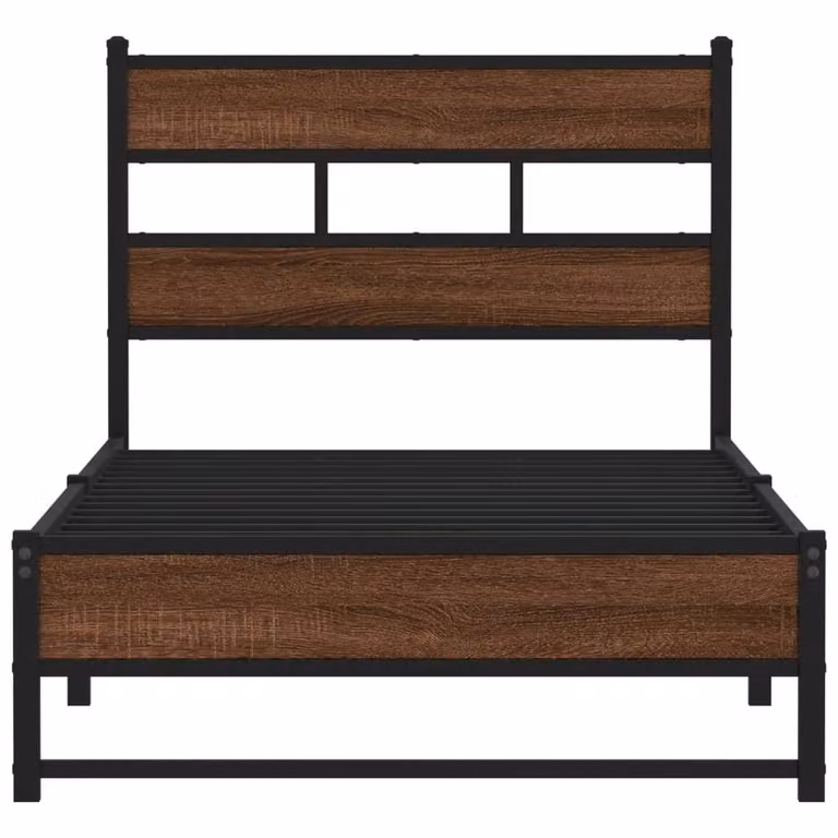 Berkfield Home Metal Bed Frame in Brown Oak, 107 x 203 cm