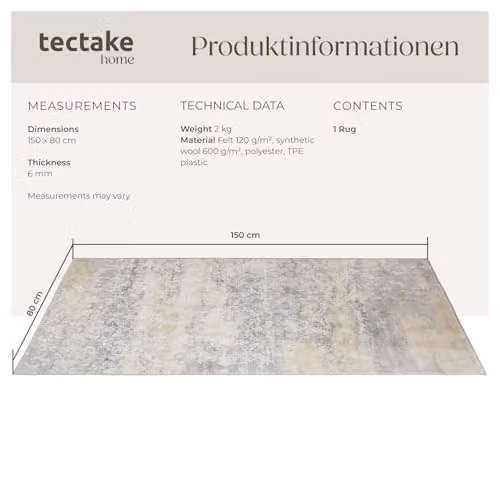 tectake Vintage Abstract Rug in Beige, Washable and Non-Slip Short-Pile Carpet, W: 80 cm, L: 150 cm – 2