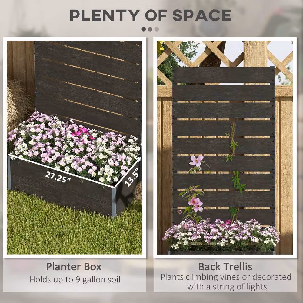STILVORA Black Garden Planter Box with Trellis, Aluminium and WPC Construction, W/D/H: 150 x 34 x 72 cm – 3
