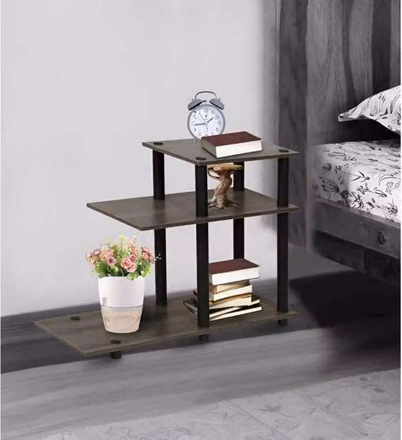 EONLION Modern Grey Wood Side Table with Shelves – 1