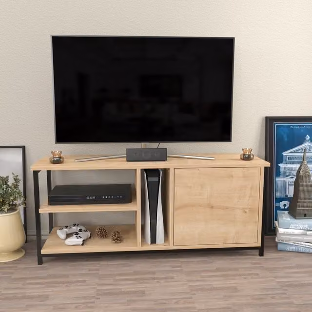 Neola TV Unit TV Stand in Sapphire Oak and Black, W/D/H: 120 x 35 x 51 cm
