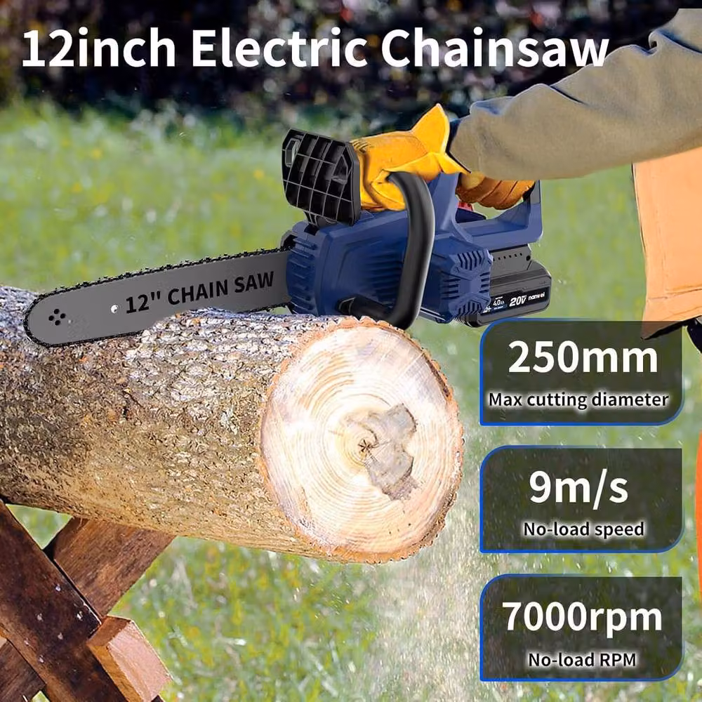 NANWEI 12 Inch Cordless Chainsaw with Automatic Lubrication and Rechargeable Battery in Blue and Multicolour – 4