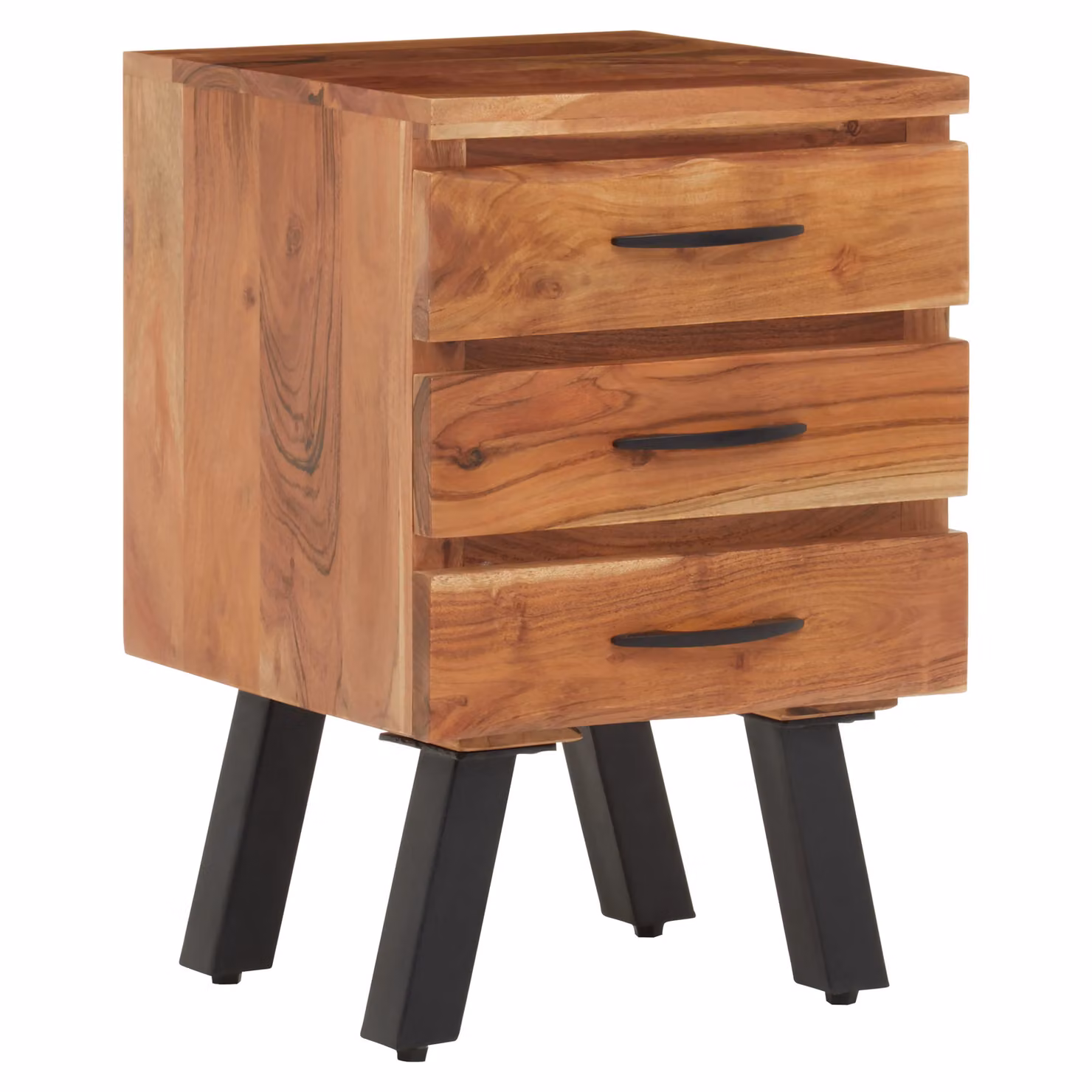 Orsina Three-Drawer Acacia Wood Side Table with Industrial Black Iron Legs, Brown – 3