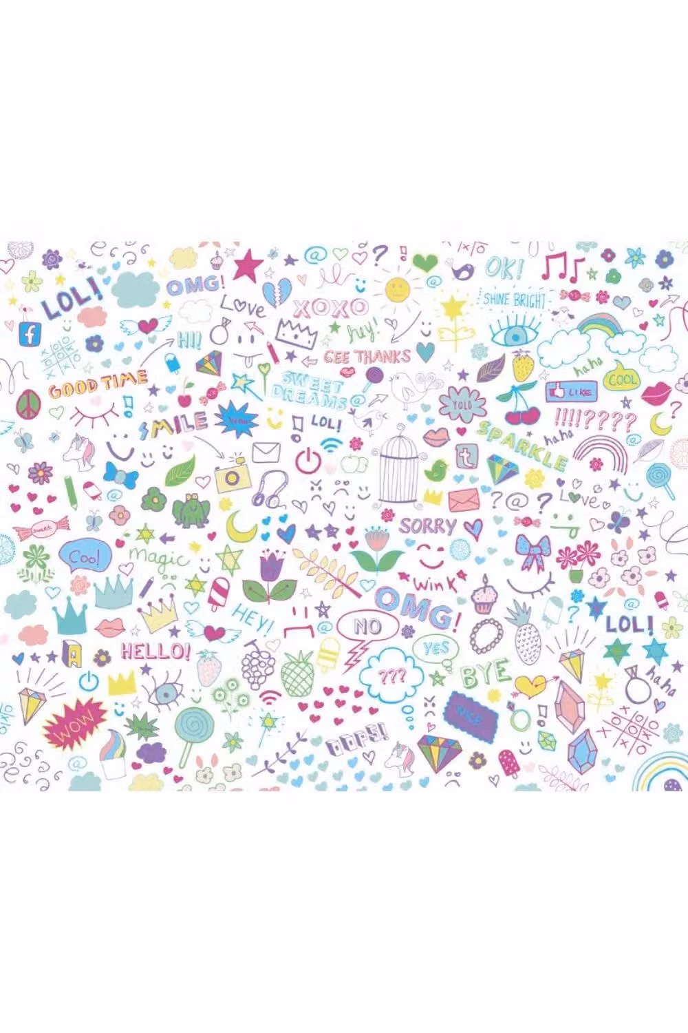 Origin Murals Social Doodle Text Abstract Wall Mural in Purple and Multicolour, W: 350 cm, H: 280 cm – 2