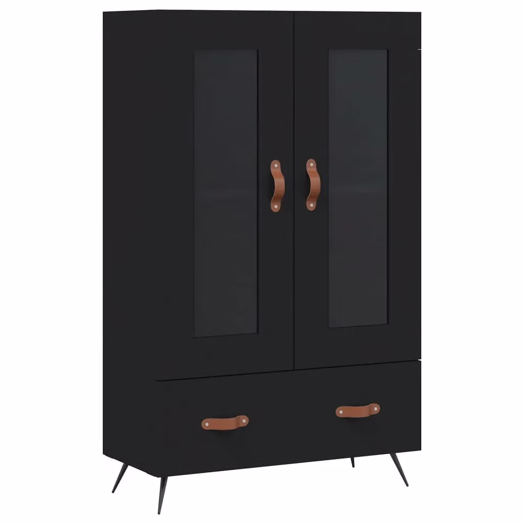 Berkfield Home Modern Black Highboard with Glass Doors and Internal Shelves, W: 69.5 cm, D: 31 cm, H: 115 cm – 2