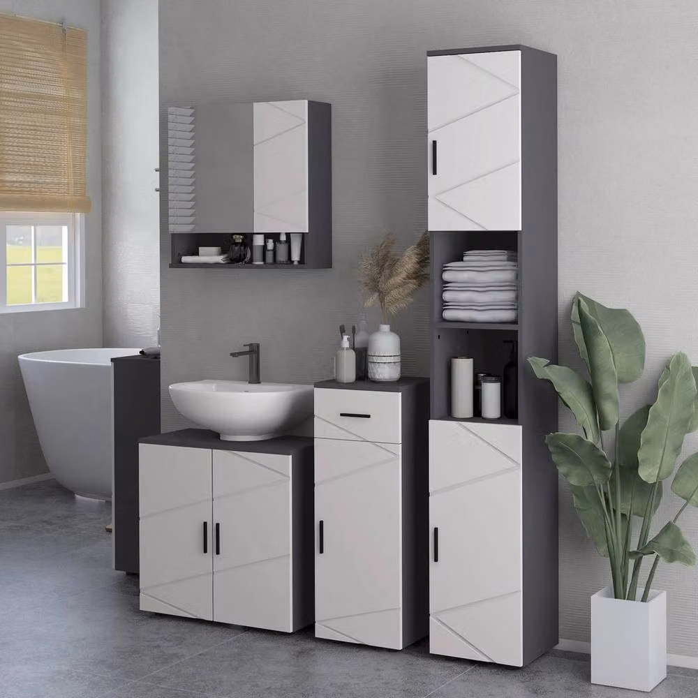 NESTLUNE Tall Bathroom Storage Cabinet with Soft Close Doors and Internal Shelves, White and Multicolour, W/D/H: 100 x 100 cm – 4