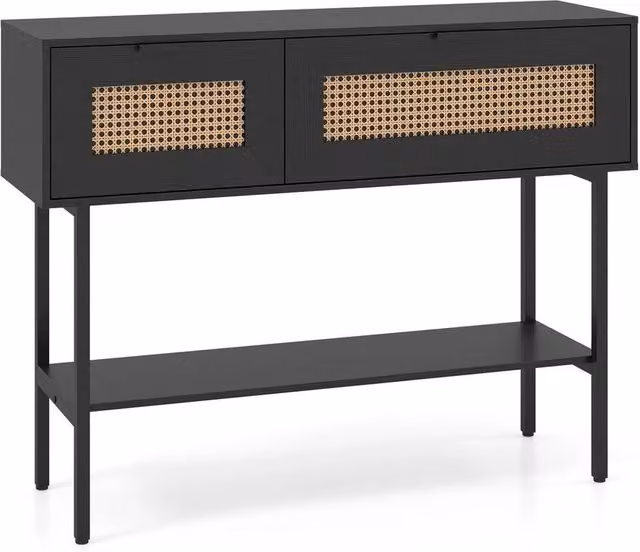 Kelvenix Black Rattan Boho Console Table