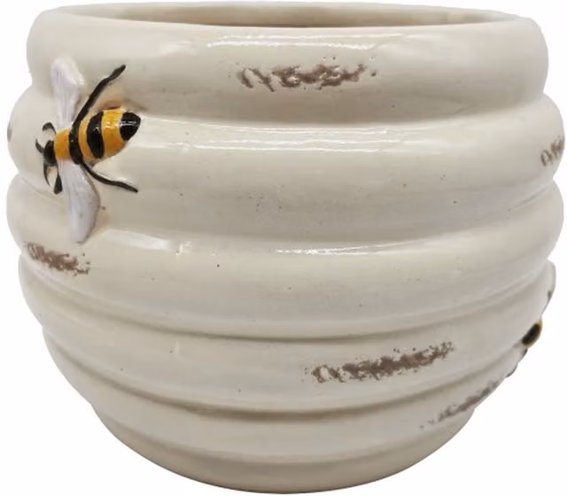 Betley Butterfly Ceramic Honeybee Hanging Planter in Yellow and White, Diameter: 18 cm
