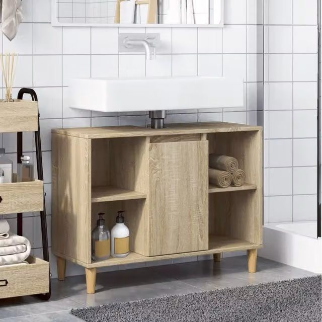 Berkfield Home Sonoma Oak Bathroom Cabinet in Light Brown, W/D/H: 80 x 33 x 60 cm – 1