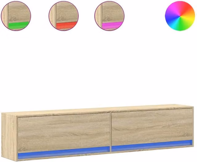 Berkfield Home Modern Wall Mounted TV Cabinet with LED Lighting in Sonoma Oak Light Brown, W: 180 cm, D: 31 cm, H: 38 cm – 1