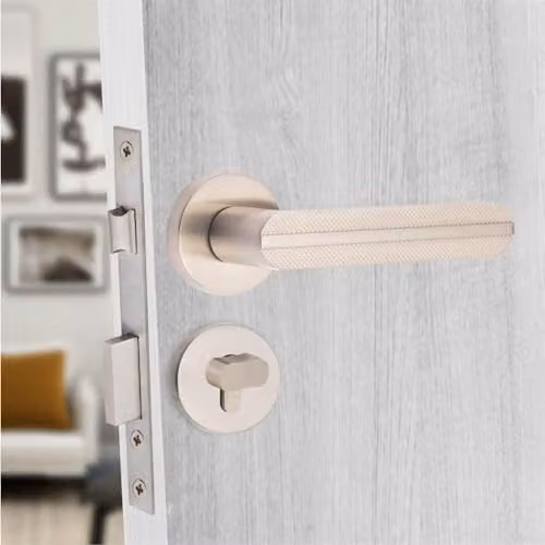 Golden Grace Modern Lima Euro Lock Door Handles and Thumbturn Lock Set in Brushed Silver – 2