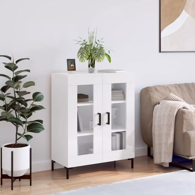 Berkfield Home High Gloss White Sideboard, W: 69.5 cm, D: 34 cm, H: 90 cm – 1