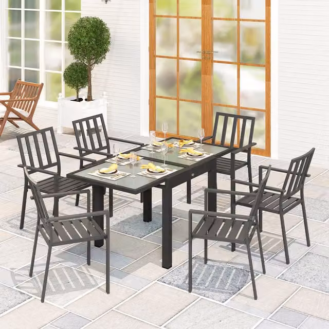OUTSUNNY Modern Extendable Outdoor Dining Table with Transparent Glass Top – 1