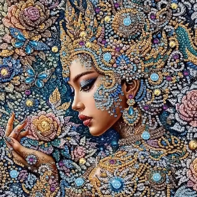 Syntego 5D DIY Colourful Thai Lady Diamond Painting Kit in Multicolour and White