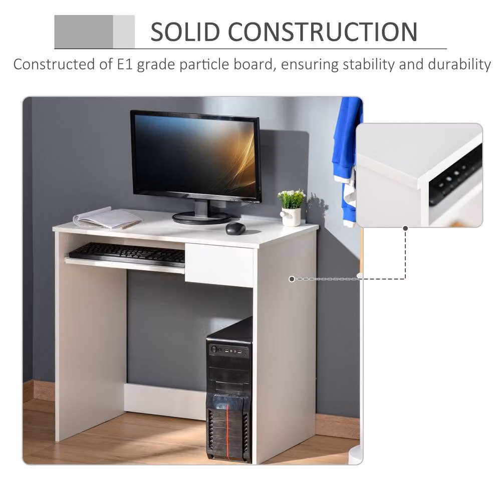 STILVORA Modern Computer Desk with Keyboard Tray and Drawer, White, W/D/H: 120 x 60 x 75 cm – 6