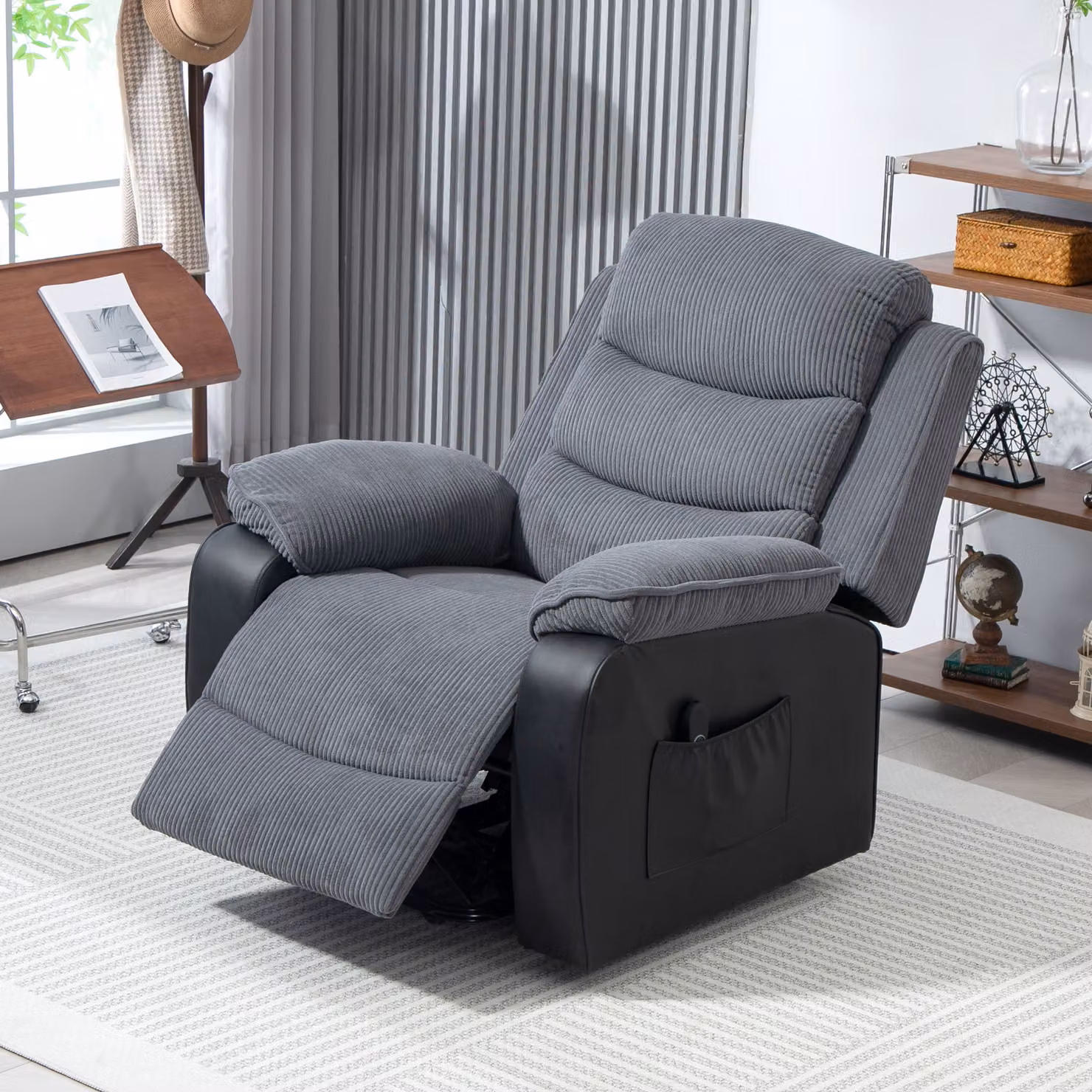 HOMCOM Power Lift Recliner Chair for Seniors with Remote Control, Oversized Electric Riser and Recliner Armchair in Dark Grey – 3