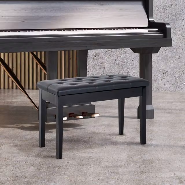 HOMCOM Classic Piano Bench with Padded Seat in Black Solid Wood