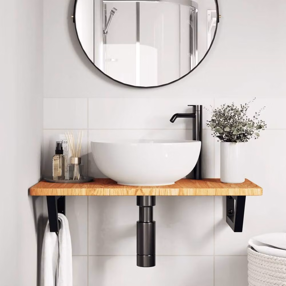 Berkfield Home Wall Mounted Basin Shelf in Brown Oak and Steel – 2