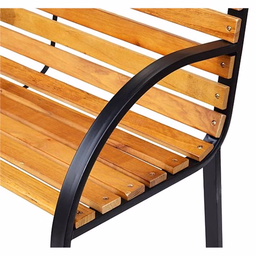 Nordara 2 Seater Modern Garden Bench with Metal Frame and Wood in Brown, W: 100 cm, D: 60 cm – 5