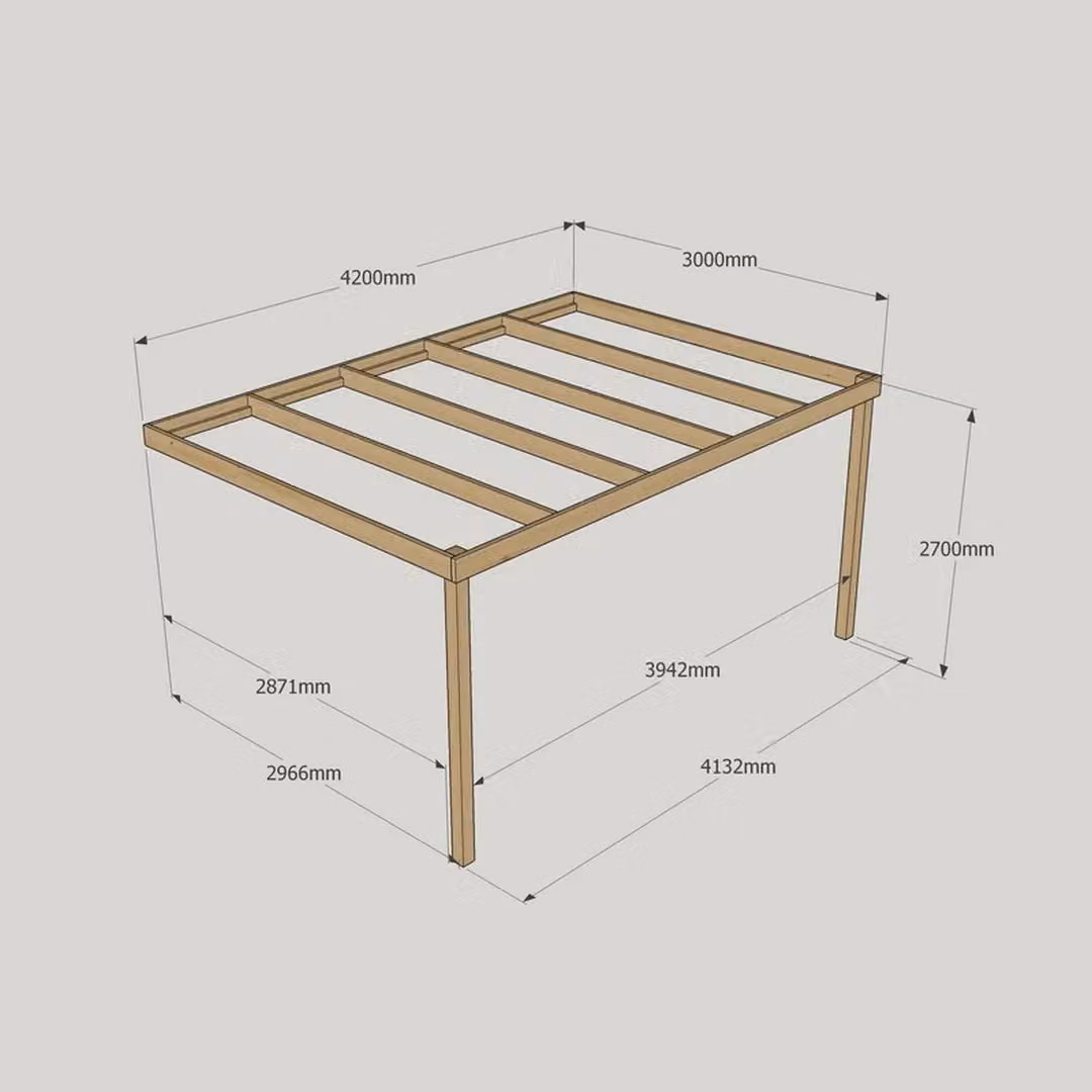 Rutland County Garden Furniture Ltd Wall Mounted Lean-to Box Pergola in Brown Wood and Galvanised Steel, W: 420 cm, D: 300 cm, H: 270 cm – 2