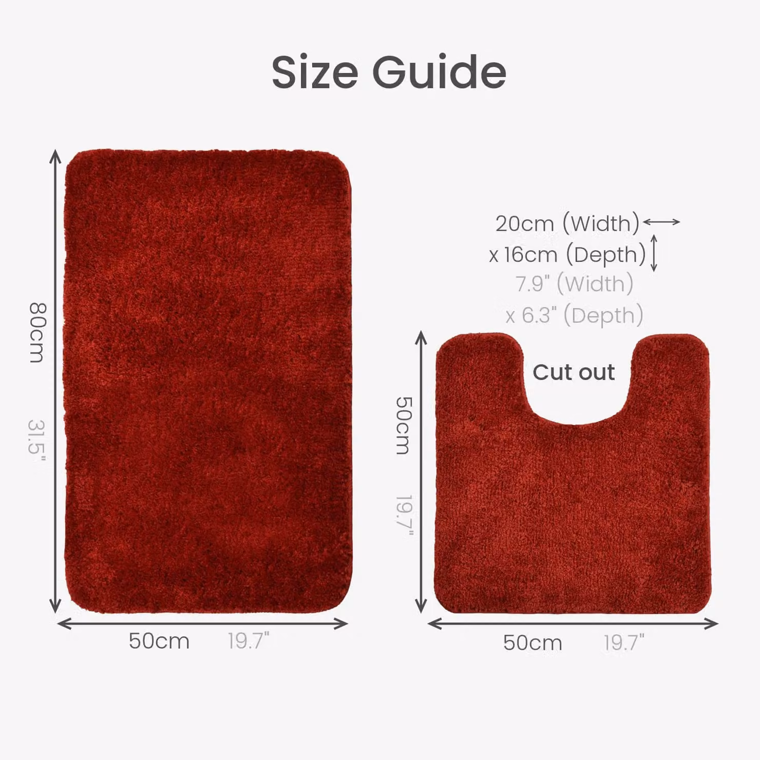 Allure Bath Fashions Non-Slip Microfibre Bath Mat and WC Pedestal Mat Set in Red – 6
