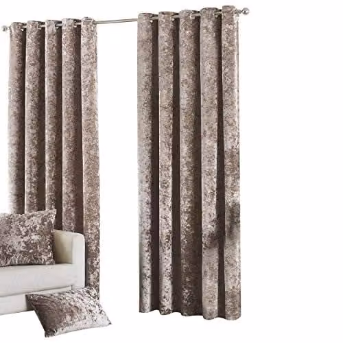 Paoletti Verona Crushed Velvet Eyelet Curtains, Beige/White, W: 229 cm, H: 229 cm
